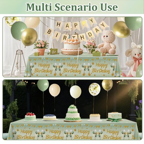 2Pcs Sage Green Birthday Tablecloth Decorations for Women Girls, Light Green Happy Birthday Table Cover Party Supplies, 13th 16th 21st 30th 40th 50th Bday Plastic Disposable Rectangular Table Cloth