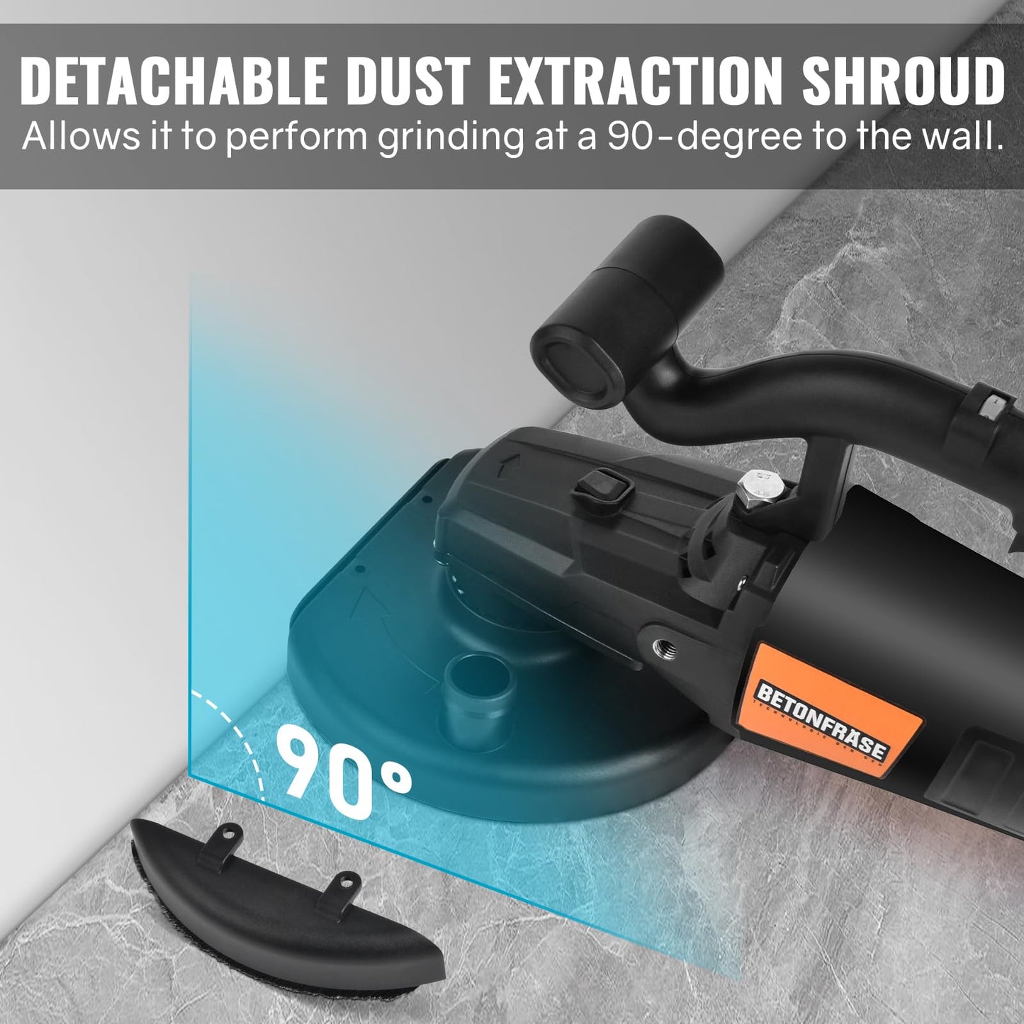 Concrete Grinder Set with Long Handle & Dust Extraction Shround, 7 Inch 3800W 6000RPM Concrete Floor Grinder Concrete Surface Planer 6 Gears & Auxiliary Wheels for Grinding Concrete Cement Marble