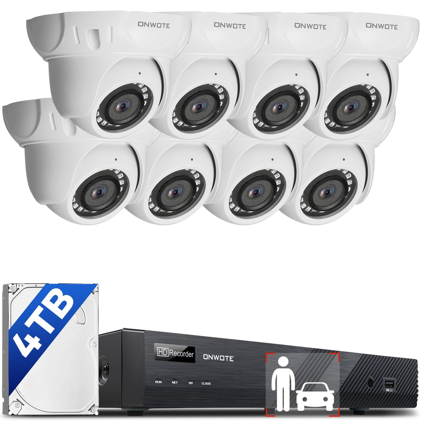ONWOTE PoE Security Camera System 16 Channel, AcuSearch, 12MP 4K 16CH Commercial NVR 4TB, 8x 5MP 122° IP Cameras Wired, AI Detection, 24/7 Video Audio Recording, Total 480ft Cables, CCTV Home Business