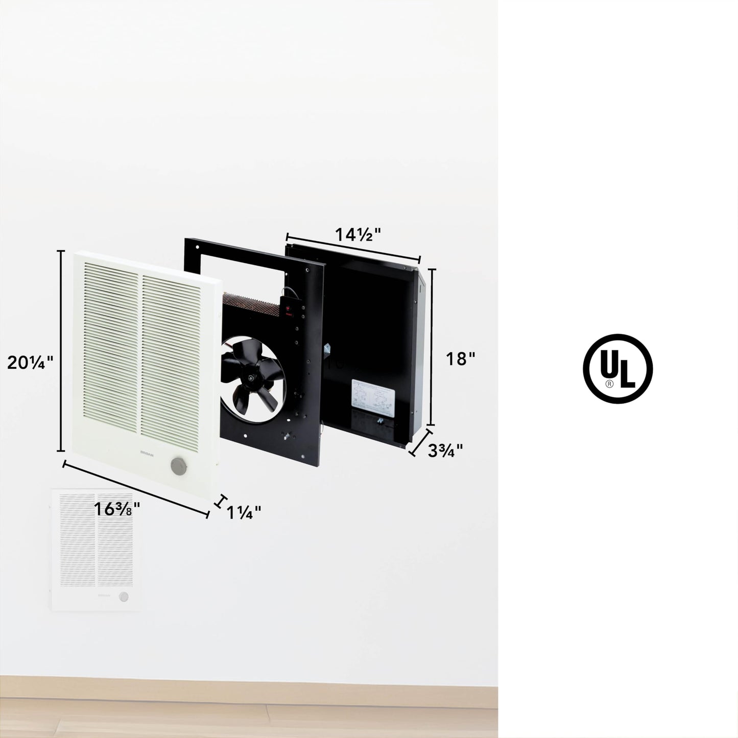 Broan-NuTone 194 High Capacity Wall Heater, White Painted Grille, 3000/1500 Watt 240 VAC, Covers 300 sq. ft. at Factory Wired Voltage