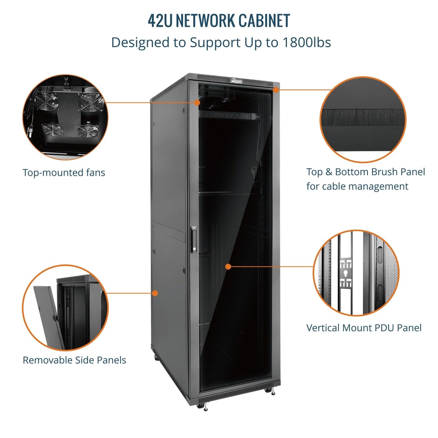 Tecmojo 42U Server Rack Network Cabinet 39.4" D x 23.6" W, Locking Data Cabinet Enclosure for 19" Server, Networking, AV & IT Equipment, Glass Door, Black