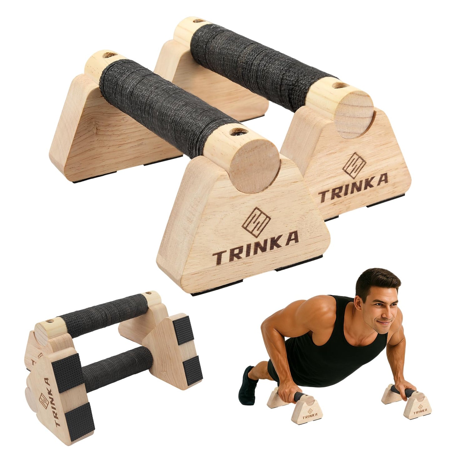 Wooden Parallettes Push Up Bars, 2 PCS Wood Calisthenics Bars with Non-Slip Base, 20CM Pushup Handles for Home Fitness, Workout Equipment for Men and Women Strength Training
