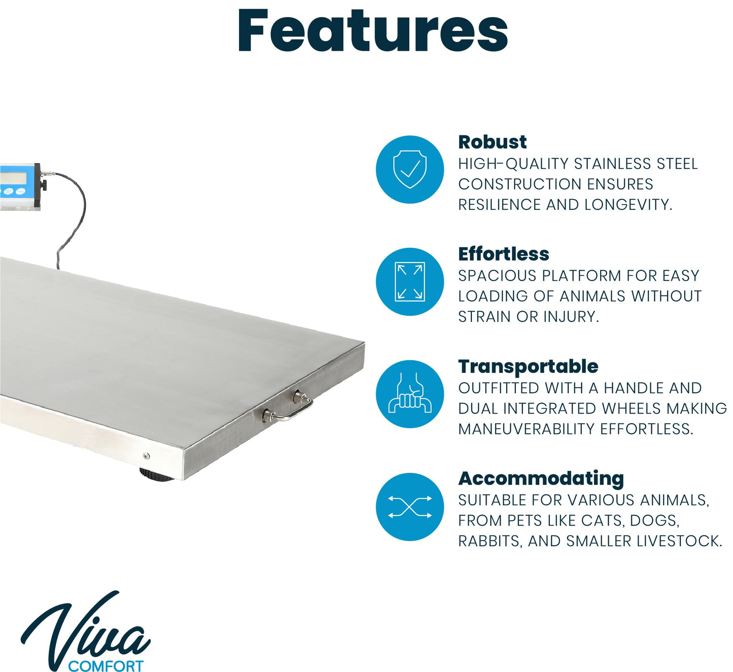 VivaComfort Veterinary and Dog Scale - Large Animal Digital Livestock Scale, 660 lbs Capacity, 44.09L x 20.47W x 1.77H