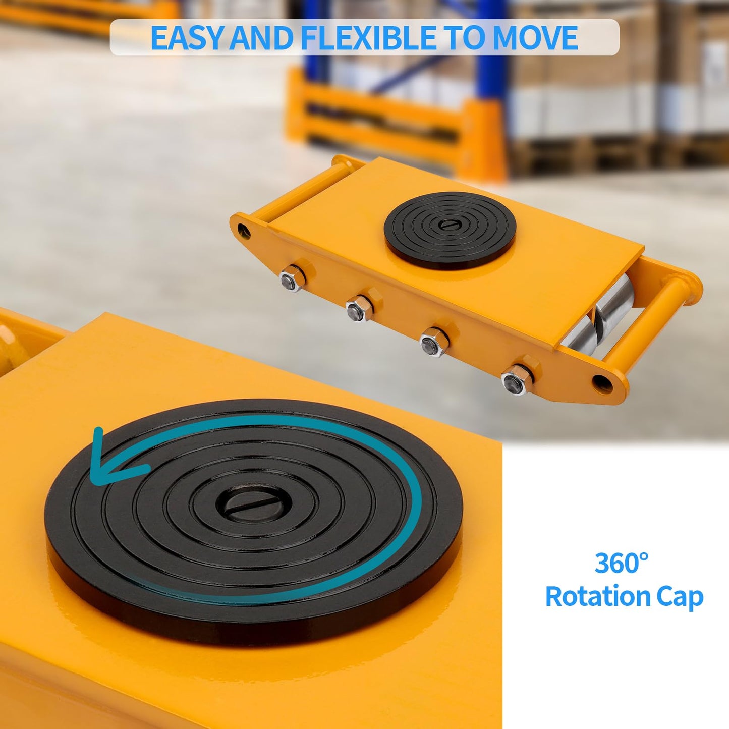 Dollate Heavy Duty Machine Skates 12T 26400lbs Machine Dolly Skate Machinery Moving Skate with 360° Rotation Cap, 8 Steel Wheels, Machinery Mover for Industrial Moving Equipment