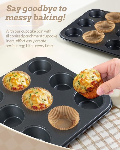 Bake Choice Muffin Pan Set - Nonstick 12-Cup Baking Pans with 100 Natural Cupcake Liners