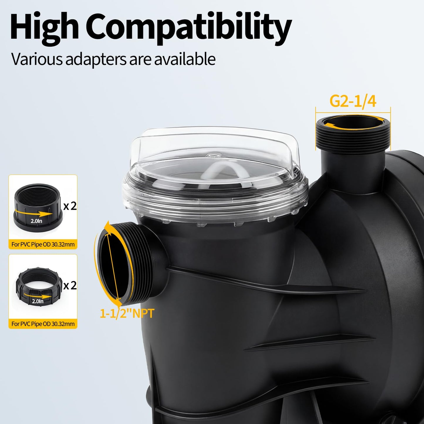 Garvee in/Above Ground Pool Pump High Flow Self Primming Swimming Pool Pump, 115V High Efficiency Pump for Above Ground Pools Pond Hot Tubs Spas, 7FT Power Cord, Quiet Operation (1.6 HP, 6075 GPH)