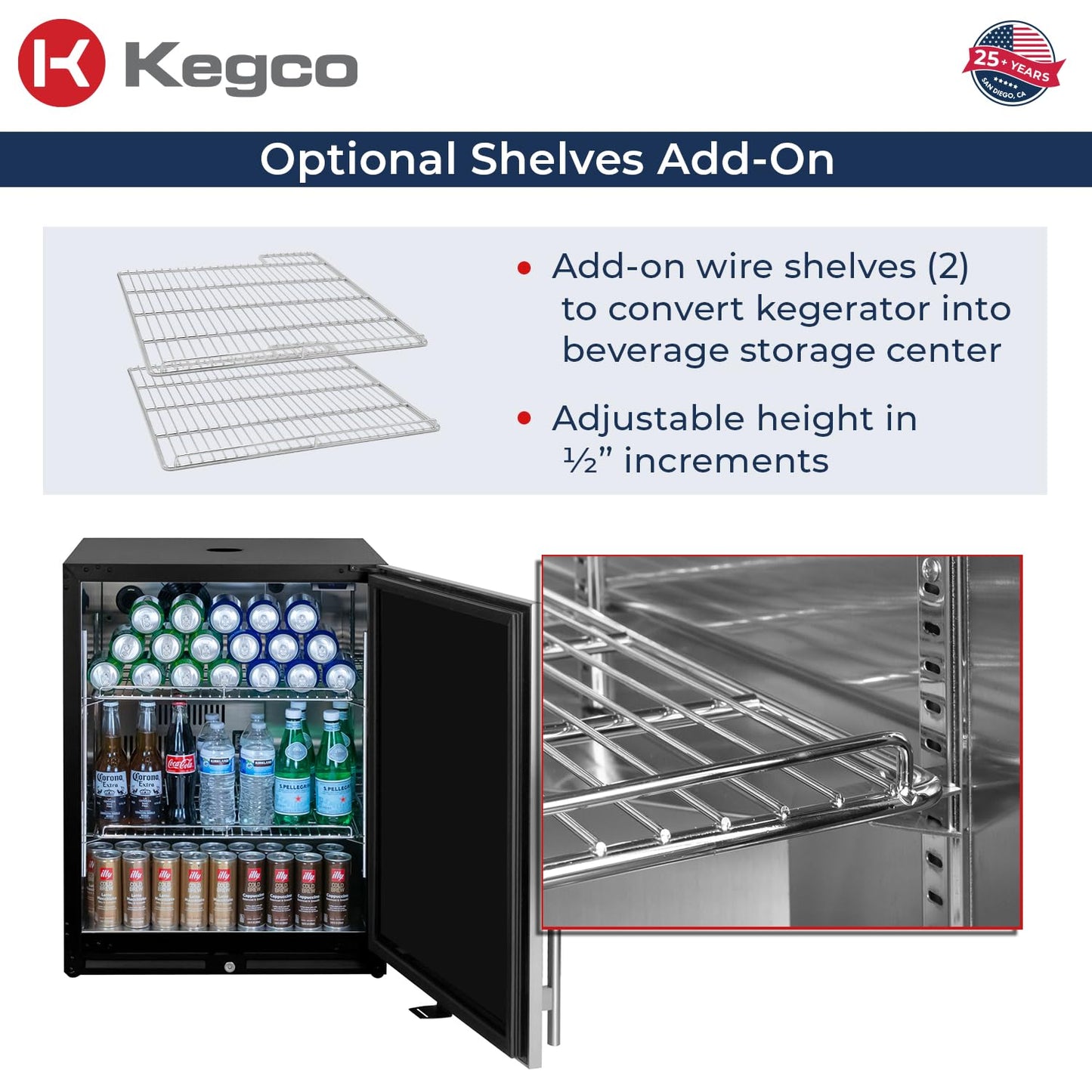 Kegco 24" Wide Dual Tap Stainless Steel Built-In Left Hinge Kegerator with Dispense Kit