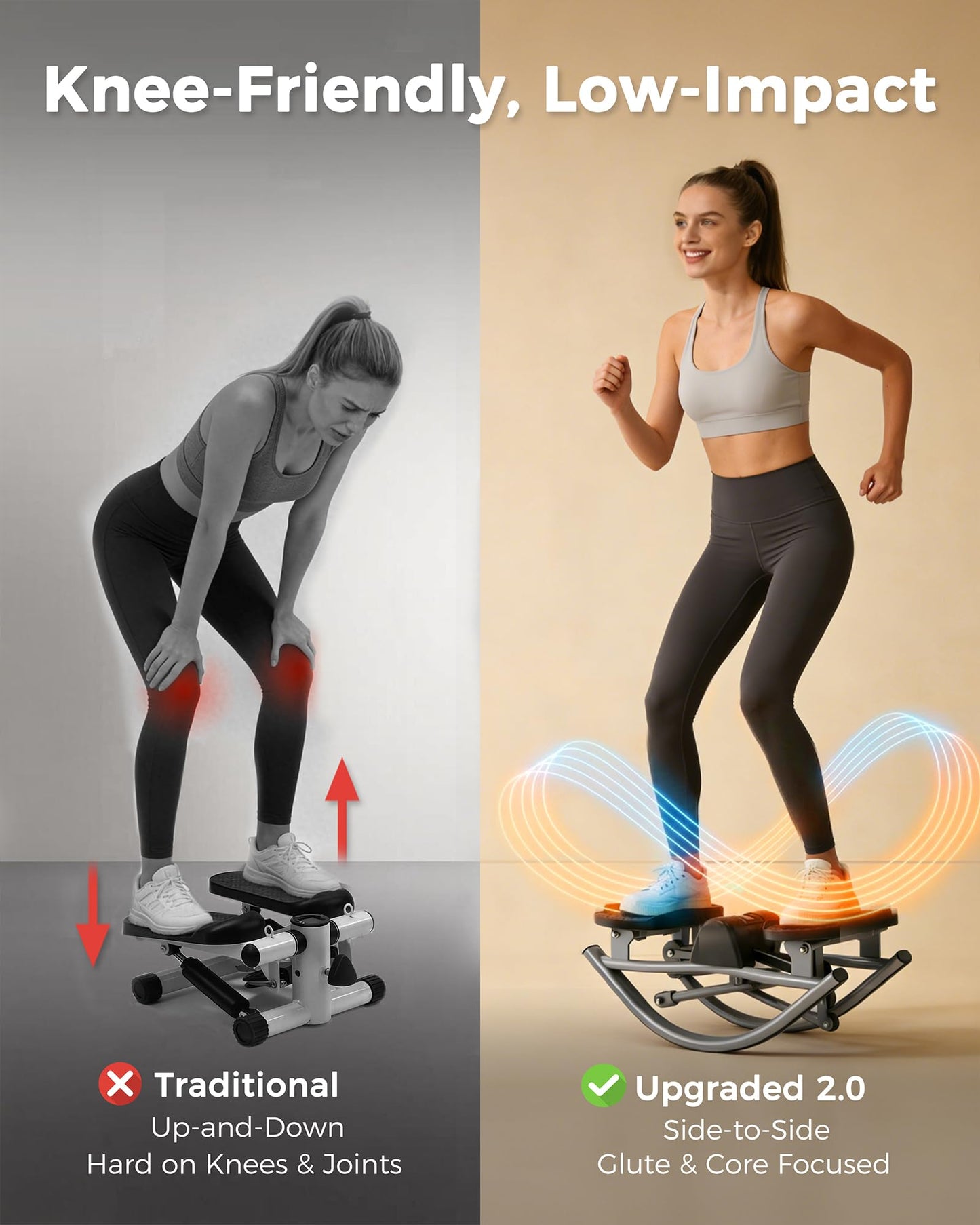 FineWay Upgraded Rock Stepper 2.0 for Exercise at Home, Rocking Stepper Side to Side, Low-Impact Knee-Friendly Exercise Machine with Resistance Bands, LCD Monitor & 330 LBS Capacity, Full Body Workout