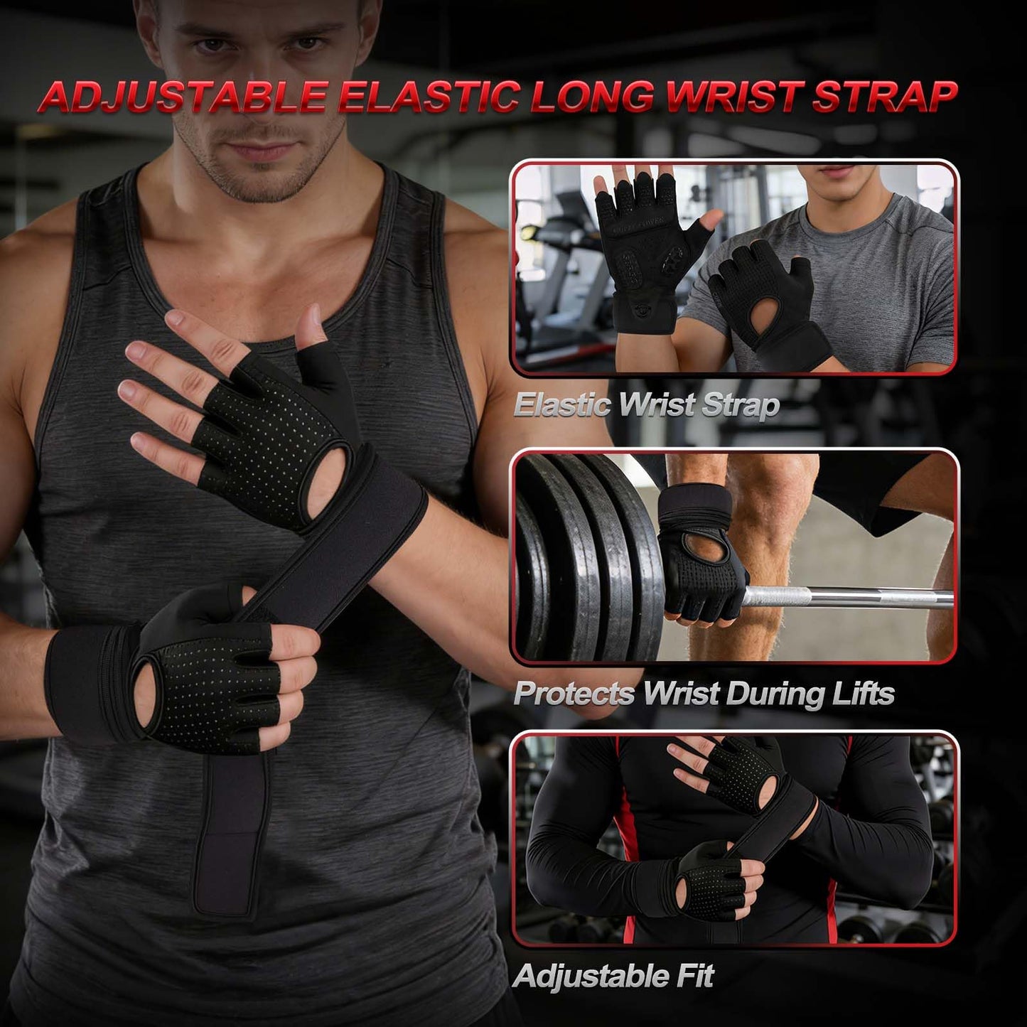 COFIT Weight Lifting Gloves for Men Women, Workout Gloves with Wrist Wrap Support, 5MM SBR Palm Padding, Half Finger Breathable Gym Gloves with Non-Slip Grip for Weightlifting, Training, Pull Ups-S
