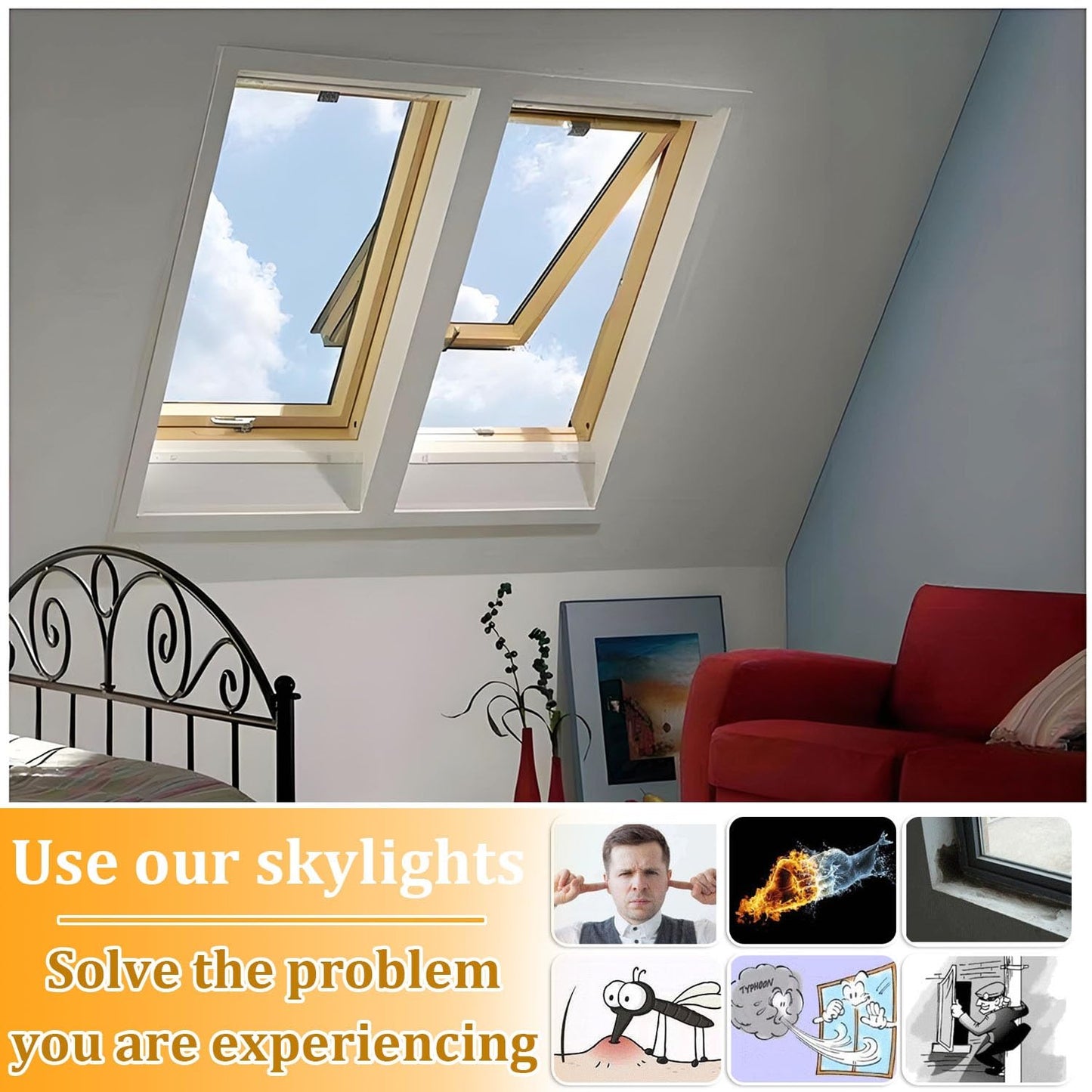 Skylights & Roof Windows, Sloped Flat Roof Skylight Cover Attic Sun Room Underground Lighting Well Window, Aluminum Alloy Frame And Double-layer Insulating Glass, for Attic/Sun Room(Gray,LxW 50x50cm/1
