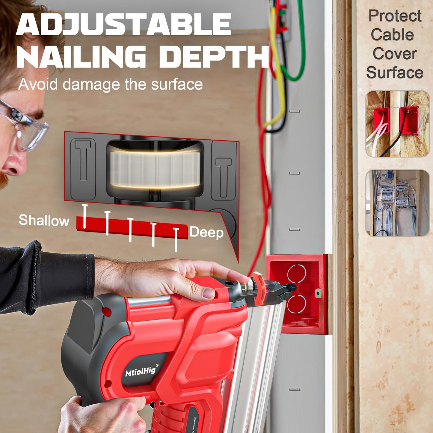 MtiolHig Cordless 2" Brad Nailer Compatible with Milwaukee Battery(Tool Only), 2-in-1 Electric Nail Gun/Staple Gun, 18 Gauge Nail Gun Battery Powered with 1000 Nails for Wood Carpentry, 7.2LB