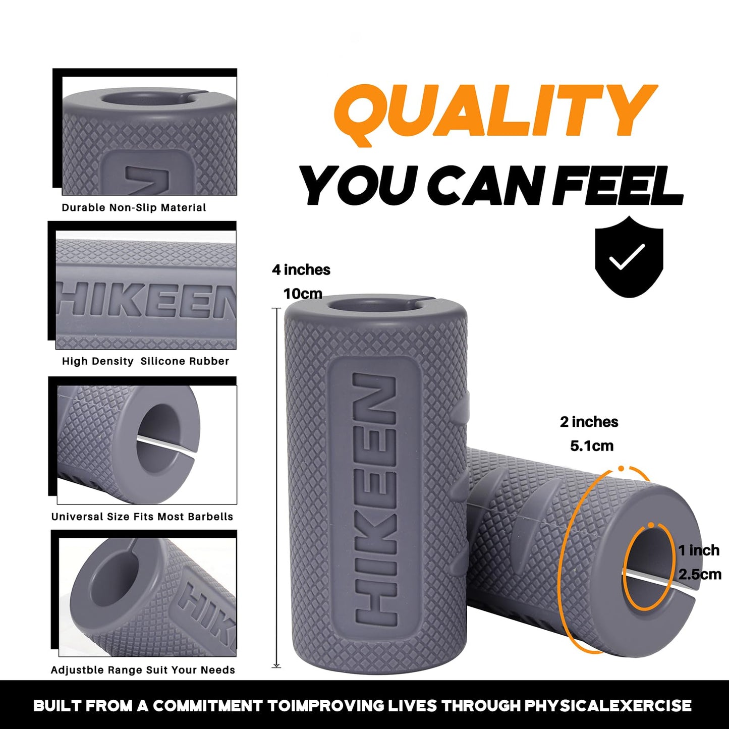 Hikeen Thick Bar Dumbbell Grips,Non Slip Hard Rubber Barbell Grips,Grips for Weight Lifting, Muscle Building-2" Outer Diameter