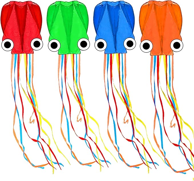 Octopus Kites for Kids & Adults Easy to Fly, 24”x 158” Large Soft Kite Kit for Boys and Girls, Single Line 3D Beach Kite Set for Teens,Perfect for Outdoor Activities