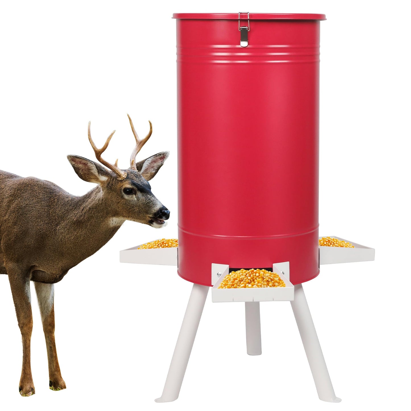 Solution4Patio 50-75 LB Large Metal Hunting Game Feeder, Heavy Duty Free Standing Deer Feeder, Portable Gravity Deer Feeder Automatic Dispenser, Weather-Proof (Red)