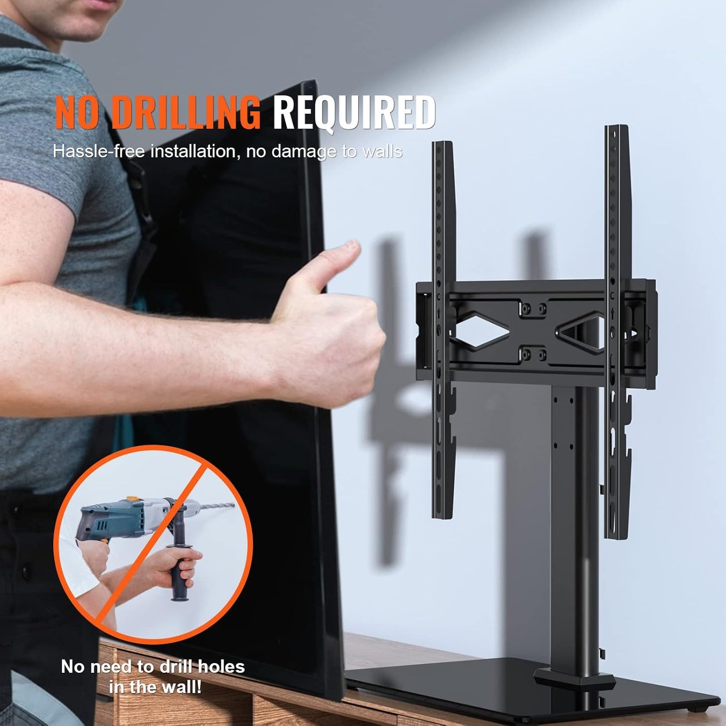 VEVOR 32-55 inch Universal TV Mount for TVs, Height Adjustable Swivel Stand with Tempered Glass Base for Bedroom