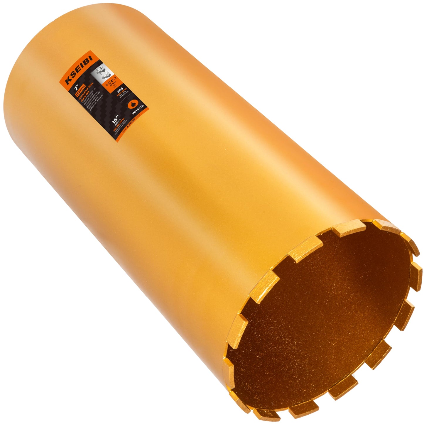 KSEIBI 619178 Wet Drill Core Bits 7" for Concrete, Marble, Granite, Brick, and Hard Masonry 16" Drilling Depth, 10mm Segment Height 1-1/4"-7 Arbor, Wet Only Hole Saw