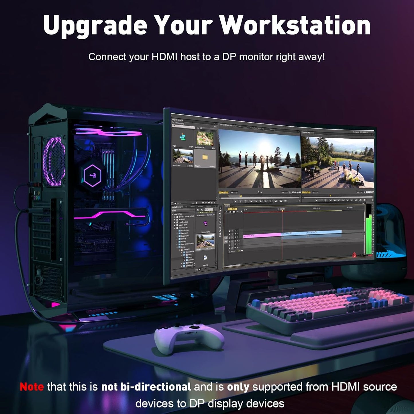 (4K 60Hz,1080p@120Hz) 10FT PC,Laptop,AMD,NVIDIA,PS5,Xbox UANTIN Active HDMI to DisplayPort Cable Uni-Directional HDMI
