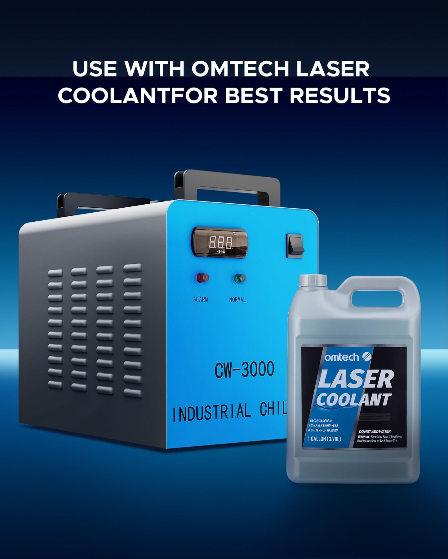OMTECH 9L Industrial Water Chiller 2.6gpm CW-3000 Water Cooler for 40W K40 CO2 Laser Engraving & Cutting Machines, Water Cooling System Radiates 50W of Heat per Degree C