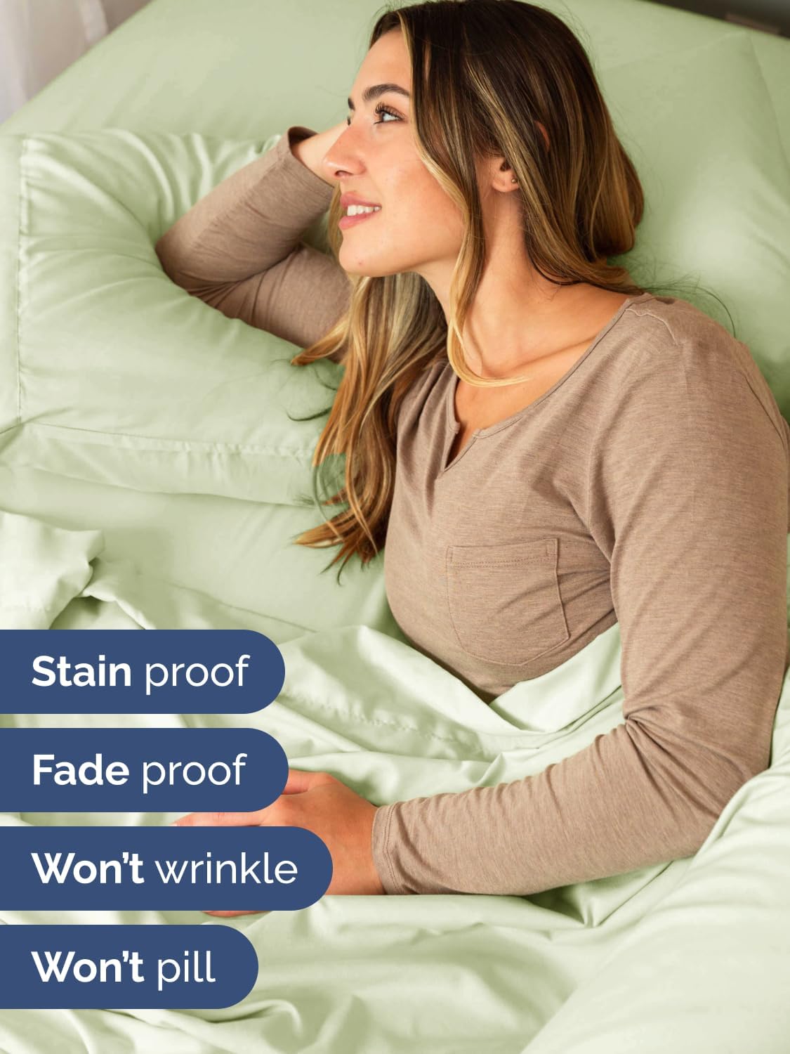 Skiennix Extra Deep Split King Sheet Set - 7 Piece Breathable Cooling Bedding - Soft Wrinkle-Free Light Sage