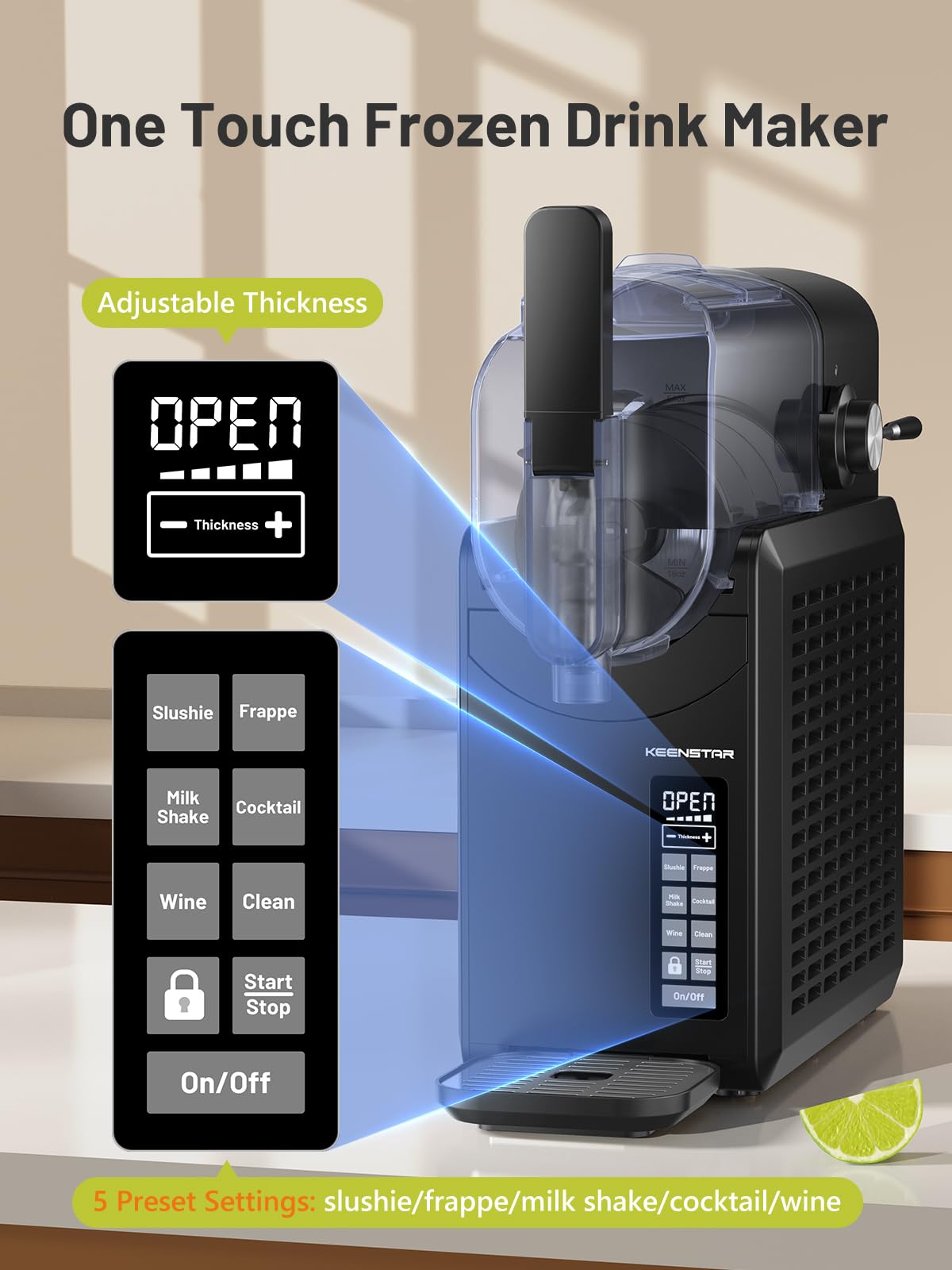 KEENSTAR Slushie Machine, Slushy Machine for Home with 5 Preset Programs, No Ice Needed, Frozen Drink Maker with Self-Cleaning for Frozen Margaritas, Frappés, Milkshake & More
