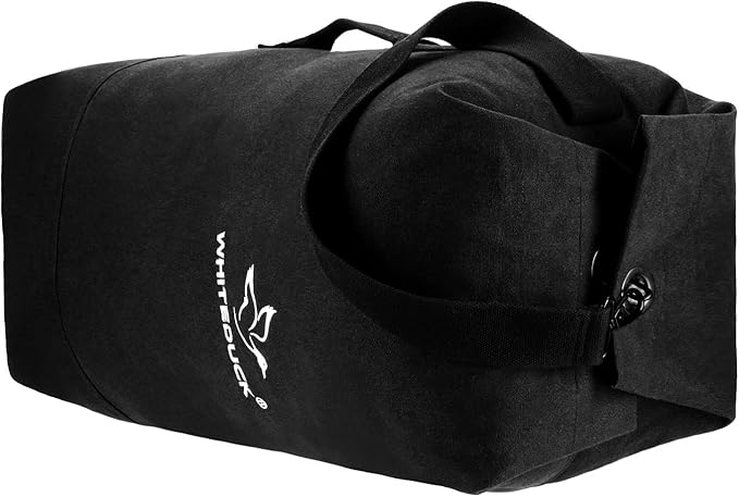 WHITEDUCK G.I Top Load Military Rucksack Style Double Strap Duffel Bag Heavy Duty and Water Resistant- Gym, Sports, Travel, Hiking, Backpacking (21" x 37", Black)