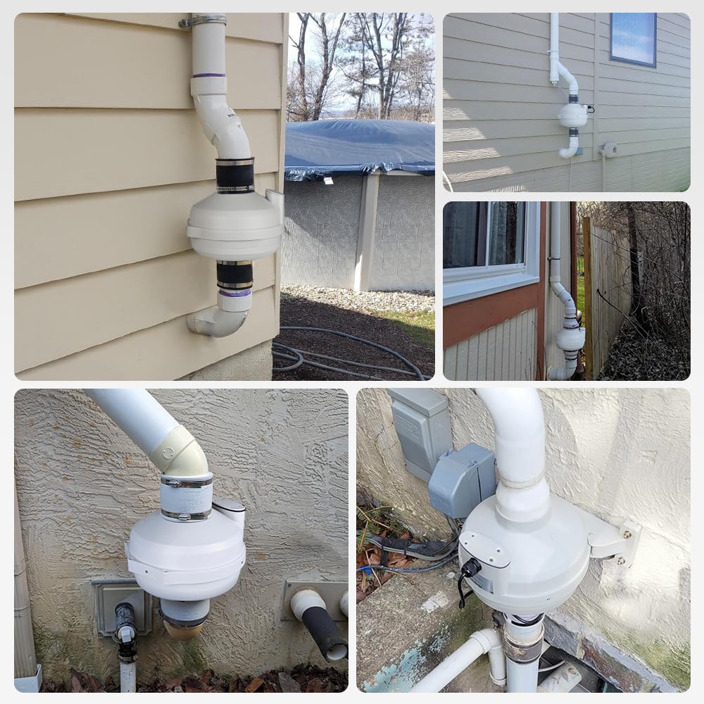 MIDCVFRUN 3 inch Radon Mitigation System Kit, 2 speed Radon Fan 240/170CFM with 3 to 3 inch rubber couplings and air pressure indicator, fits 3” PVC Piping, IP67 Waterproof Indoor Outdoor