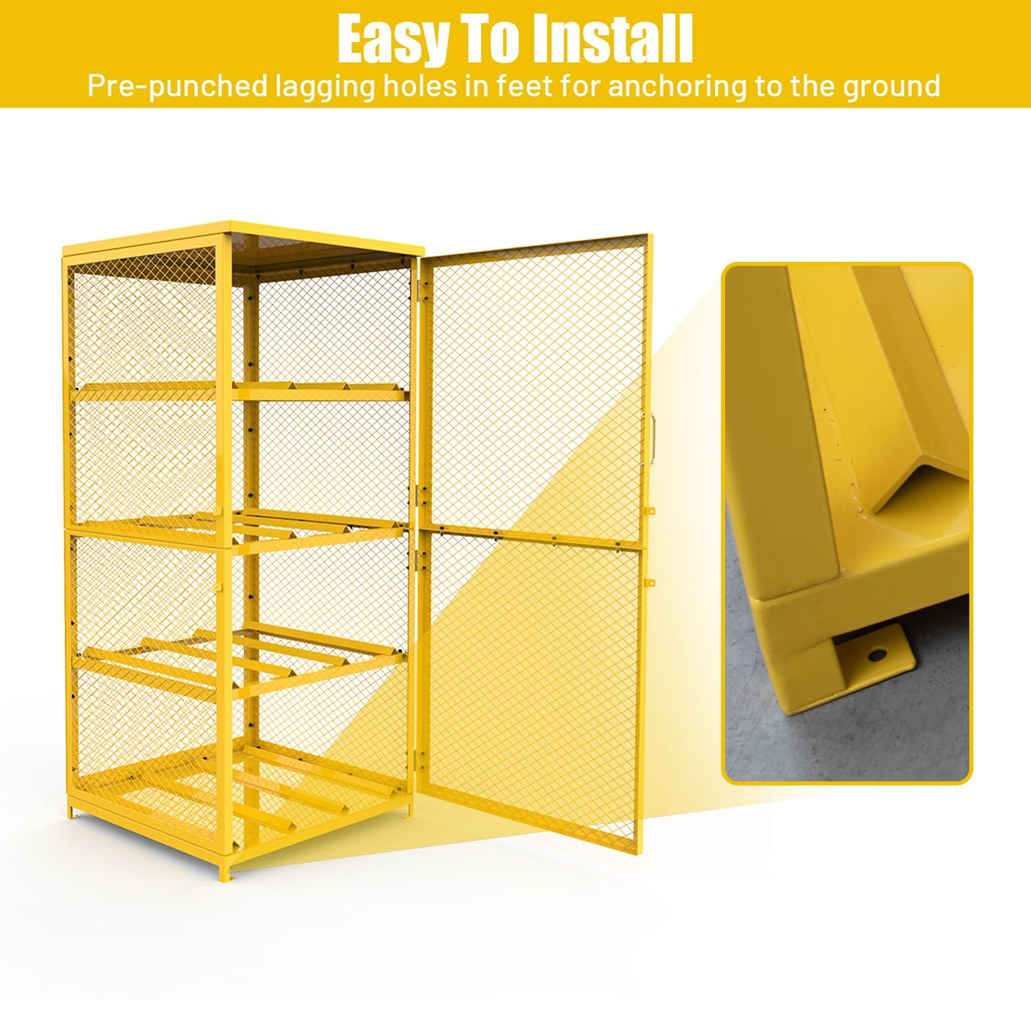 30"L x 30"W x 70"H Steel/Iron Horizontal Cylinder Storage Cabinet, 8 Cylinder Capacity, 4-Tier Propane Storage Cage, Gas Cylinder Cabinet with Lockable Single Doors,Powder Coat Finish Angle Iron Frame