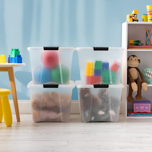 IRIS USA Stackable Plastic Storage Bins - 54 Qt, BPA-Free, Durable Nestable Containers, 6 Pack - Clear