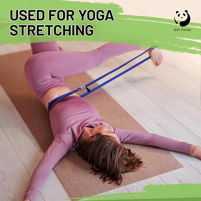 Slim Panda Yoga Strap for Stretching,Cotton Yoga Strap with Adjustable D-Ring Buckle,Non-Elastic Yoga Belt for Pilates,Gym Workouts,Physical Therapy,Improve Flexibility