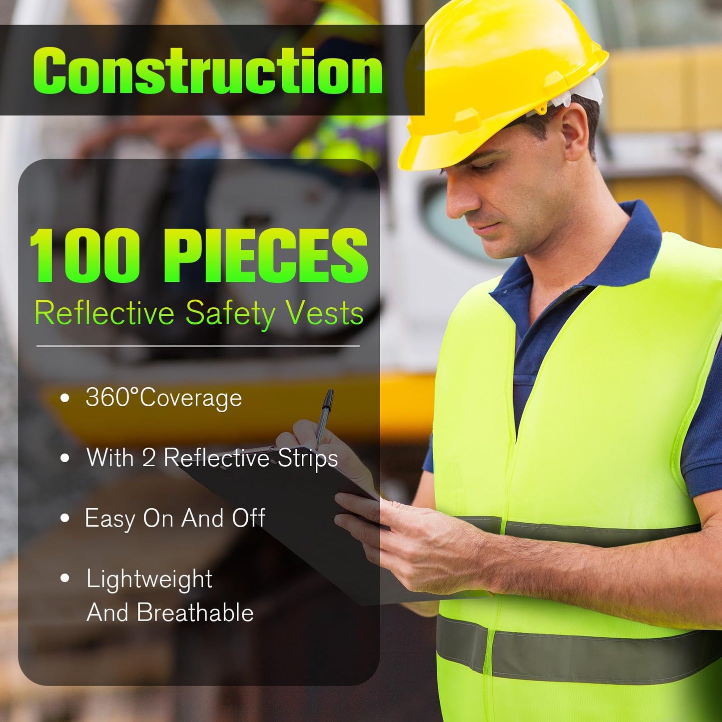 JaGely High Visibility Safety Vest Bulk Reflective Mesh Security Vest for Men Women Work Cycling Runner Neon (100 Pack)