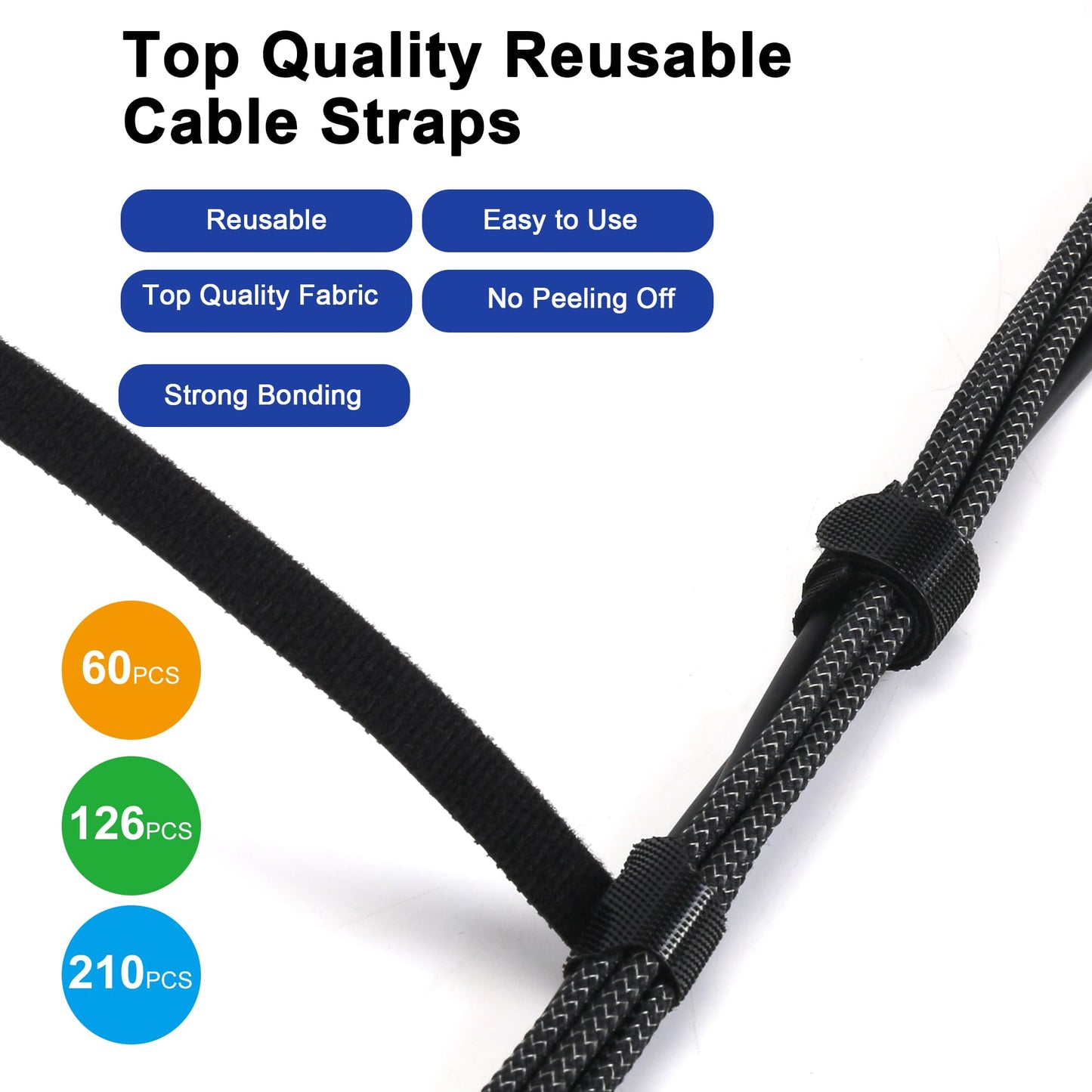 Nettbe Reusable Cable Ties, 210 PCS 6 Inches Adjustable Cord Straps Wire Organizer Cord Wrap and Hook Loop Cable Management