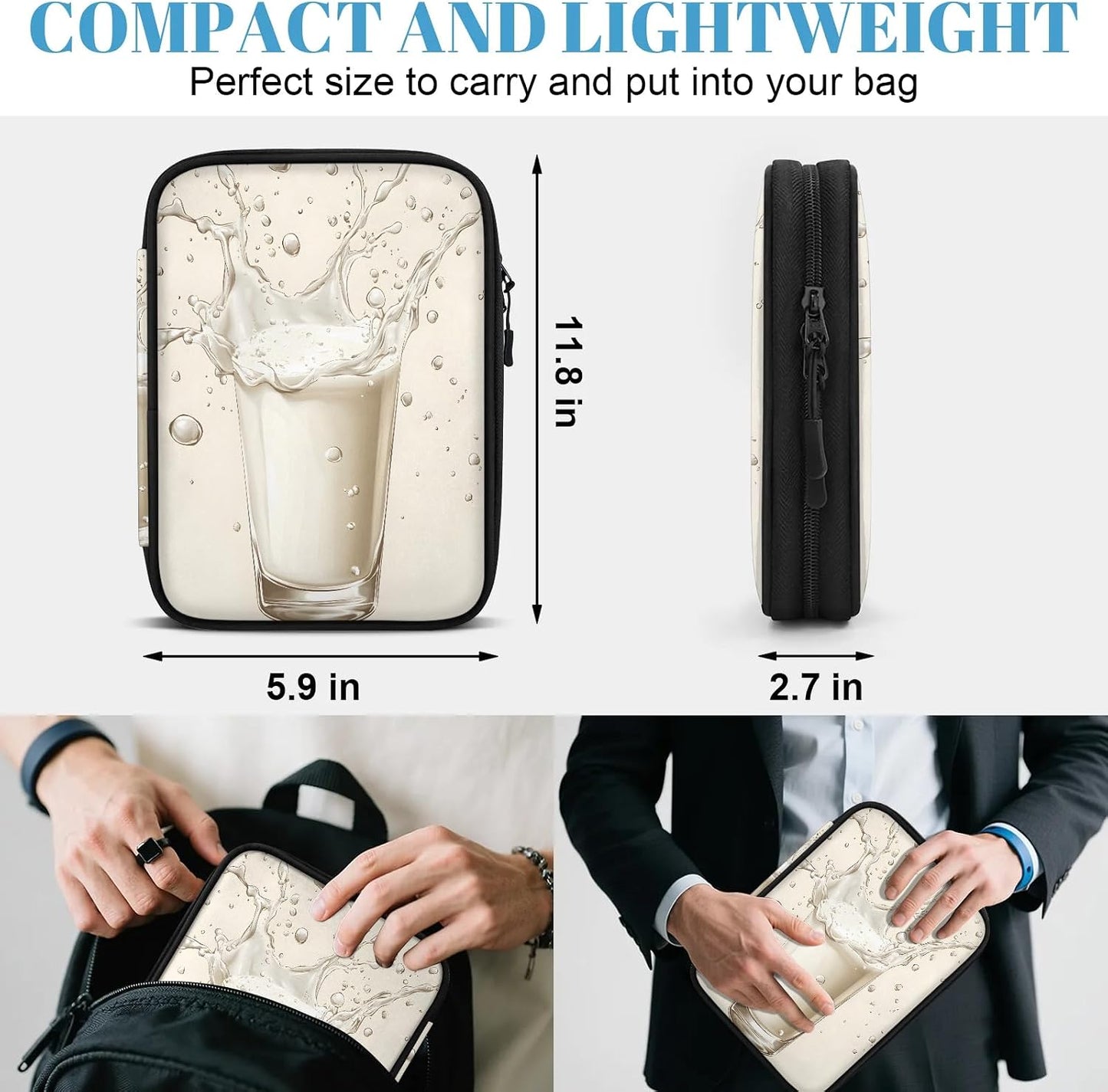 Milk Drinks Cord Organizer Travel Pouch Tech Electronic Accessories Case Funny Cable Storage Bag for Charger, SD Card