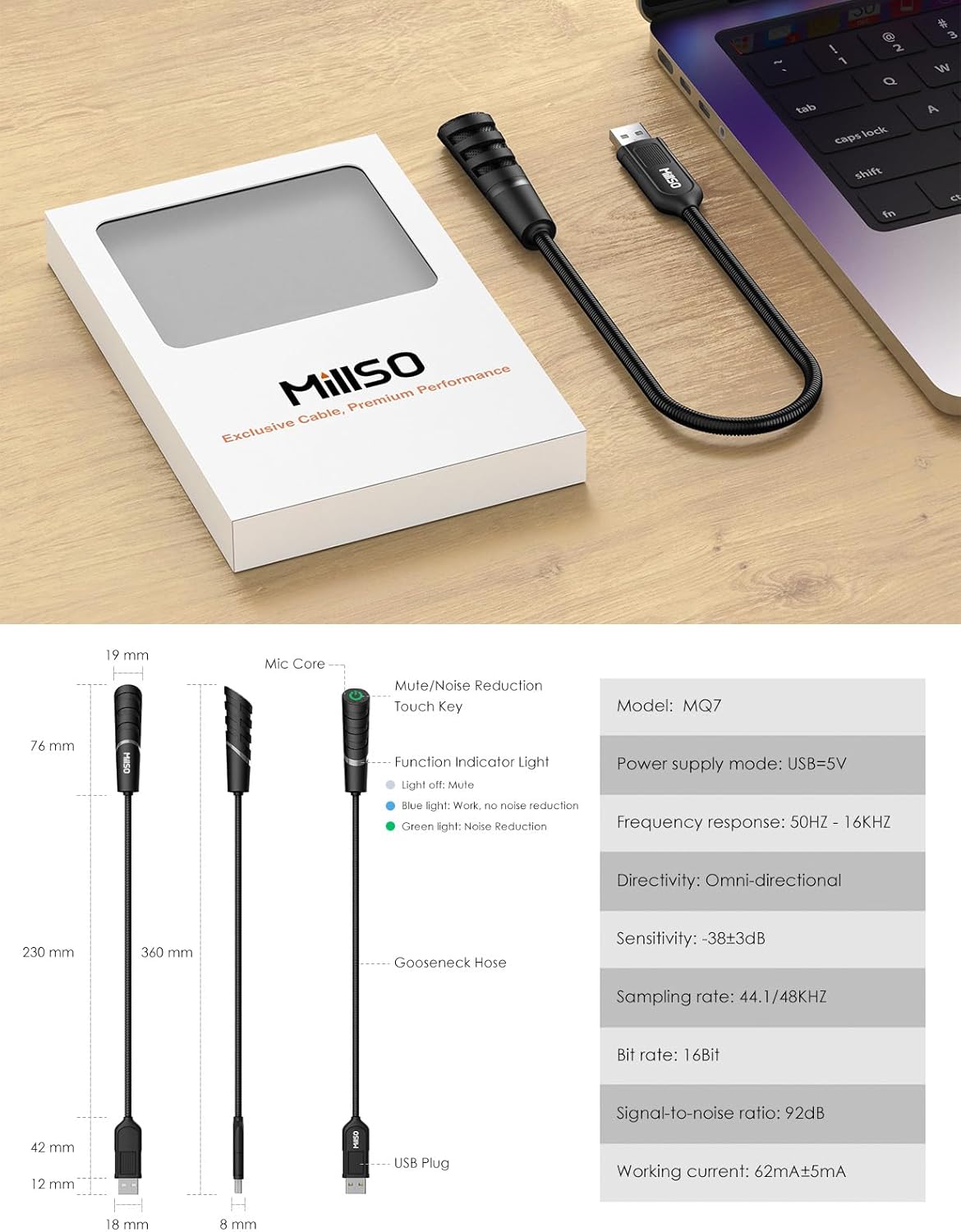 MillSO USB Microphone for PC and Laptop, Portable Gooseneck USB Computer Microphone Mute/Noise