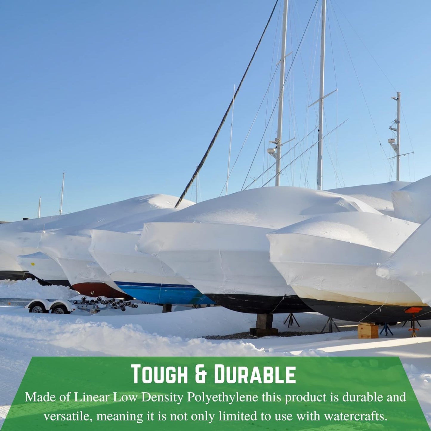 FPS Polyethylene Shrink Wrap - 7 mil Boat Shrink Film for Heat Gun, Industrial Protection and Storage, White, 14' x 150'