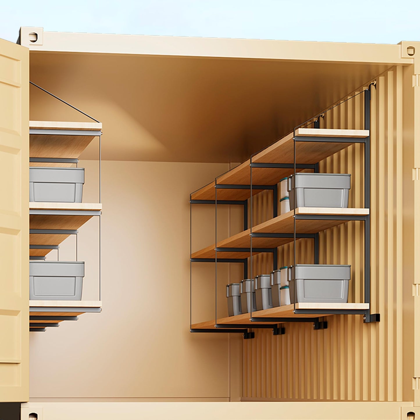 Shipping Container Shelving Bracket (4PCS), 3-Tier Powder Coated Steel Brackets, 1100 LBS Capacity, 22 in D x 60 in H, Quick Hang for Shipping Containers, Cargos, Warehouses & Garages, Heavy-Duty