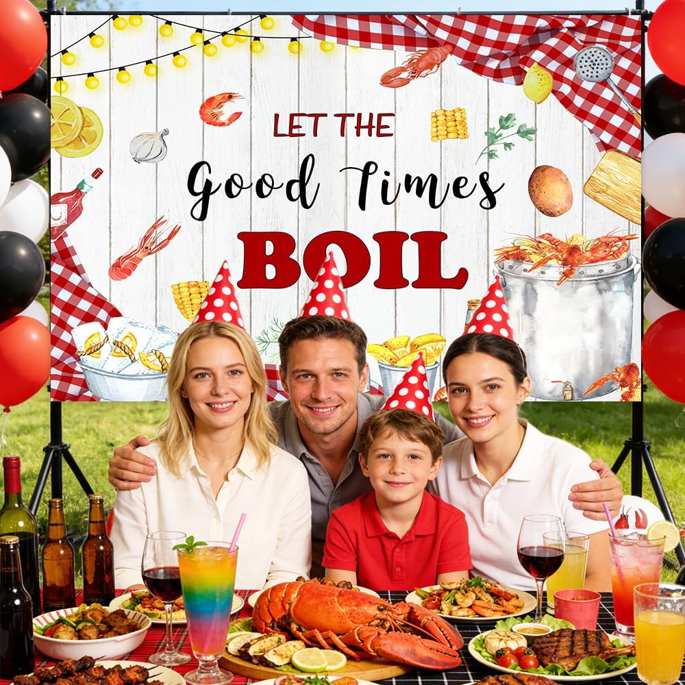 AIBIIN 7x5ft Let The Good Times Boil Backdrop Crawfish Boil Themed Birthday Backdrop Sea Lobster Birthday Party