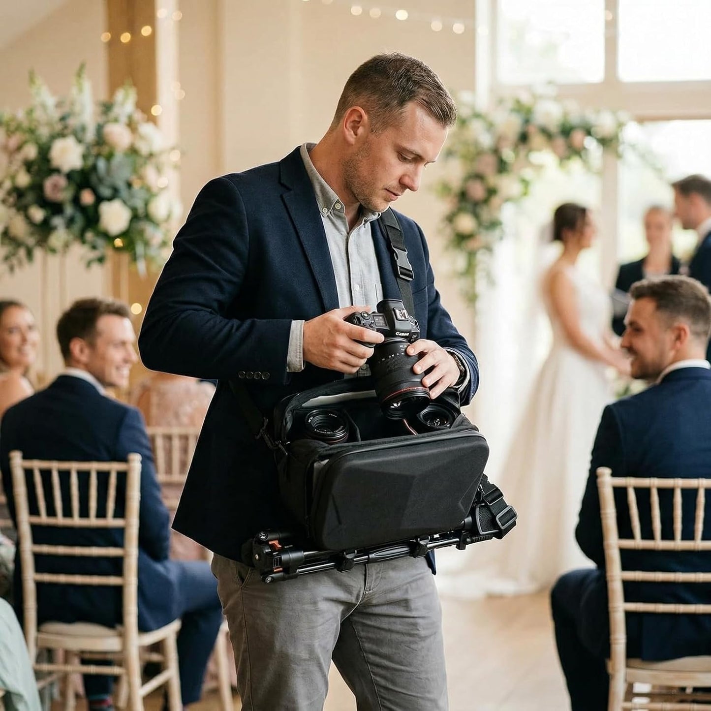 Comecase Hard Shell Camera Sling Bag for DSLR & Mirrorless/Water-Resistant Crossbody with Tripod Holder, Quick Access