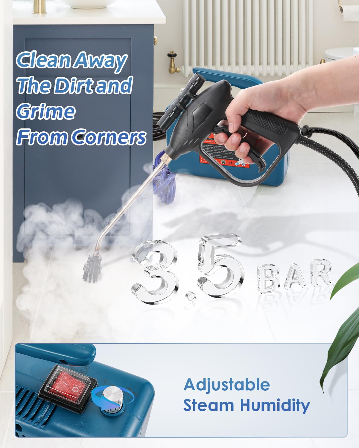 Hapyvergo High Pressure Steam Cleaner - 1700W Handheld Steamer for Cleaning Grout Tile, Hand Held Portable Steam Pressure Washer for Car Auto 110V