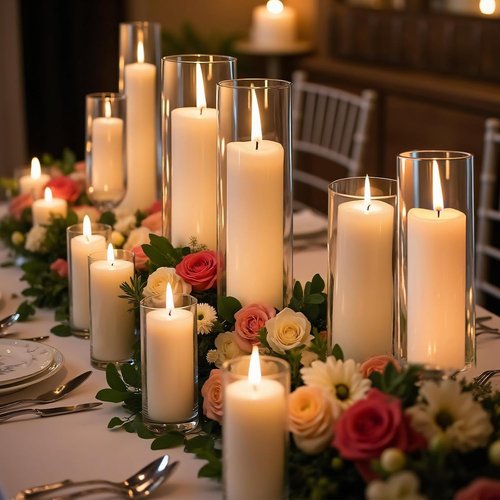 Homjoy 36 PCS White Pillar Candles Set - Glass Holders & Hurricane Vases for Weddings, Events, Home Office