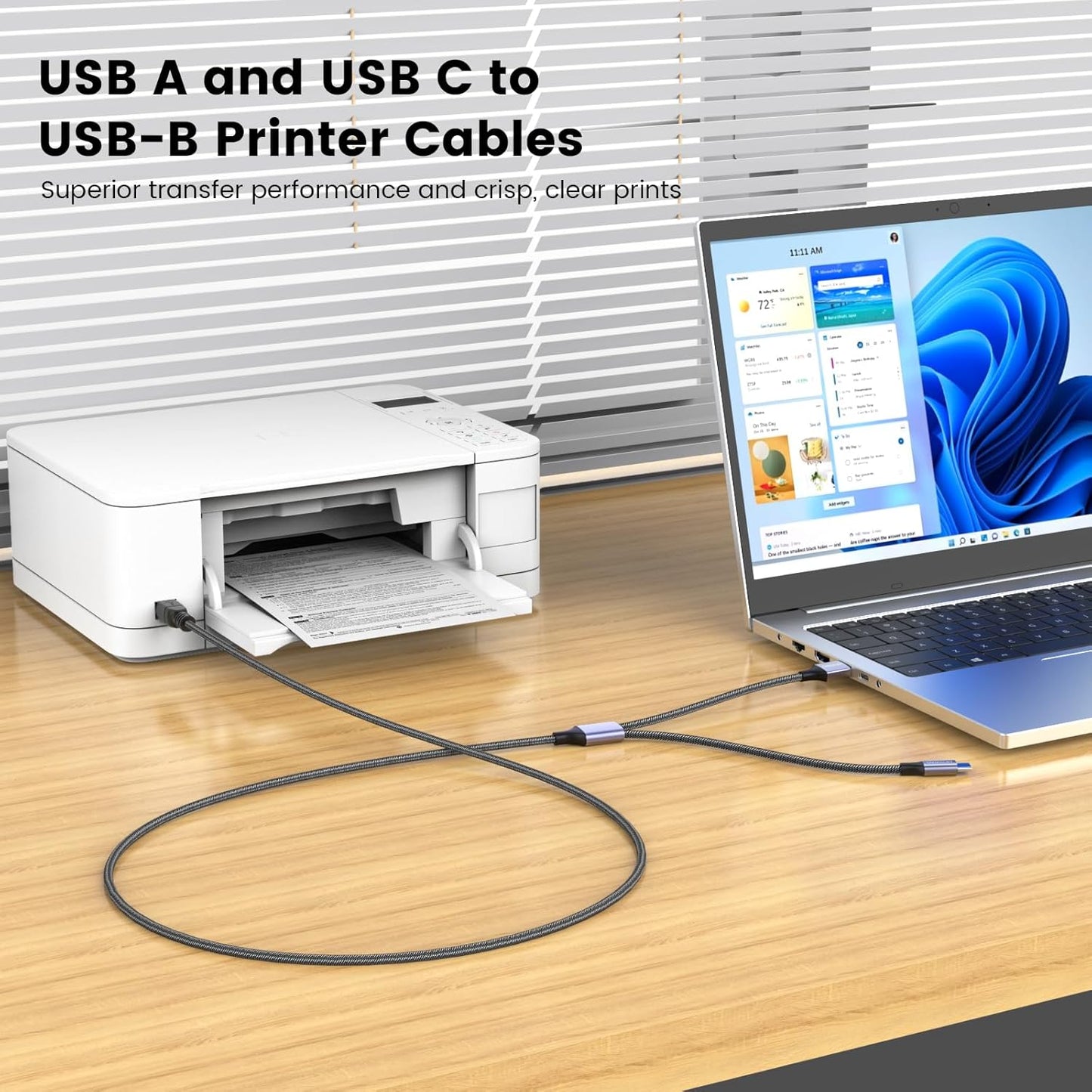 2in1 5Feet/1.5M MOSWAG USB C to B Printer Cable With USB A-Male to B-Male Cable Compatible With MacBook Pro, HP, Canon