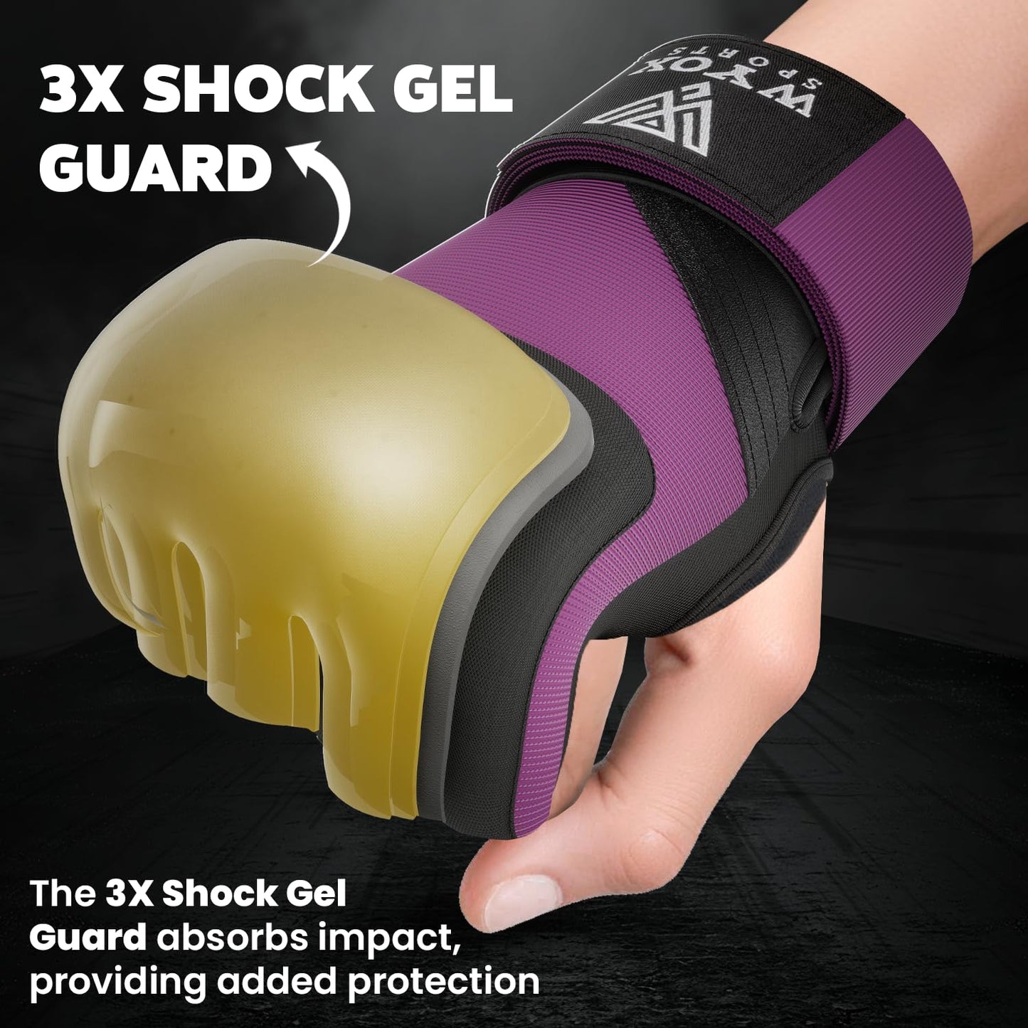WYOX Gel Boxing Hand Wraps Inner Gloves for Men & Women, 80cm Quick Wrist Straps, Padded Knuckle Protection for Muay Thai Kickboxing, Hand Wraps for Boxing & Martial Arts (Purple, S/M)