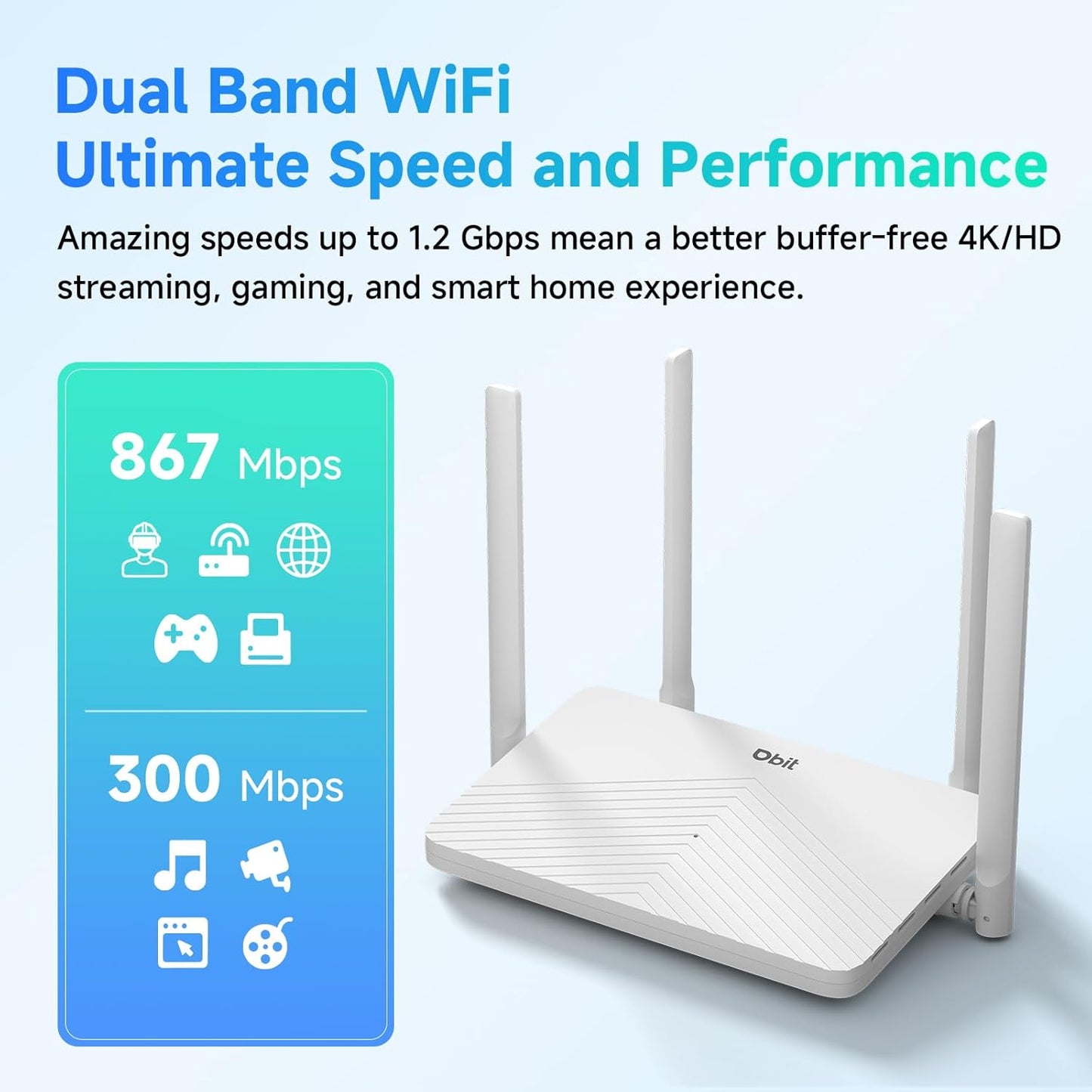 DBIT AC1200 2.4GHz +5GHz 4 4 5dBi (T18-21K) WiFi Router Dual Band MU-MIMO Wireless Internet Router with Gigabit