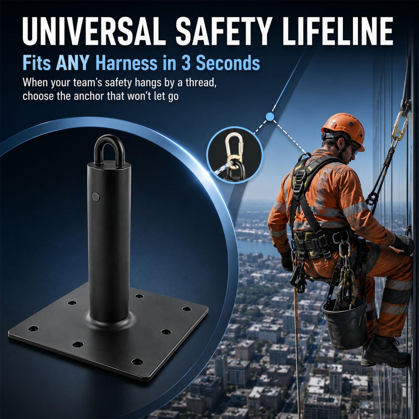12" Tall Steel Post Anchor for high-Altitude and Suspended Operations, Roof Anchors for Fall Protection, 5000 lbs Load Capacity, with Anti-Corrosion Finish for Concret