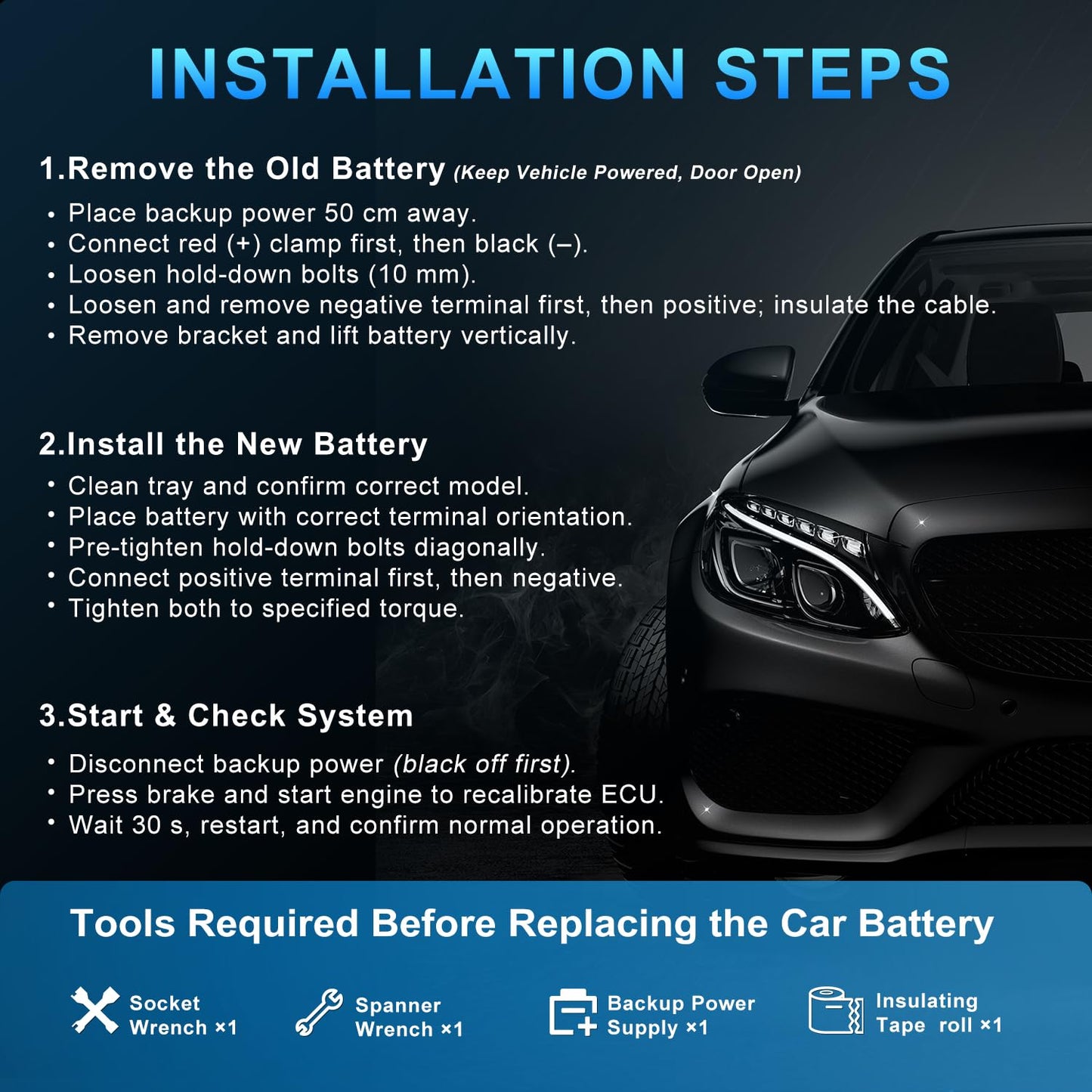 Lithium Car Battery 12V Group 26 Start and Stop, 512WH 600CCA LiFePO4 Automotive Battery For Car, Dimensions 8.14" L x 6.88" W x 7.08" H