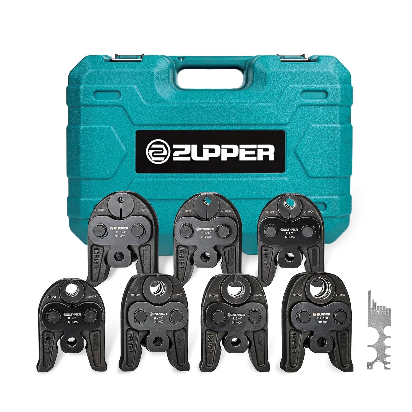 ZUPPER Press Jaws, 7PCS Pressing Jaws Kit 1/4" to 1 1/8" Suitable for RLS press fittings ACR Copper Pipes, Compatible with Standard Press Tools (32 kN / 7,200 lbs) - with Carrying Case