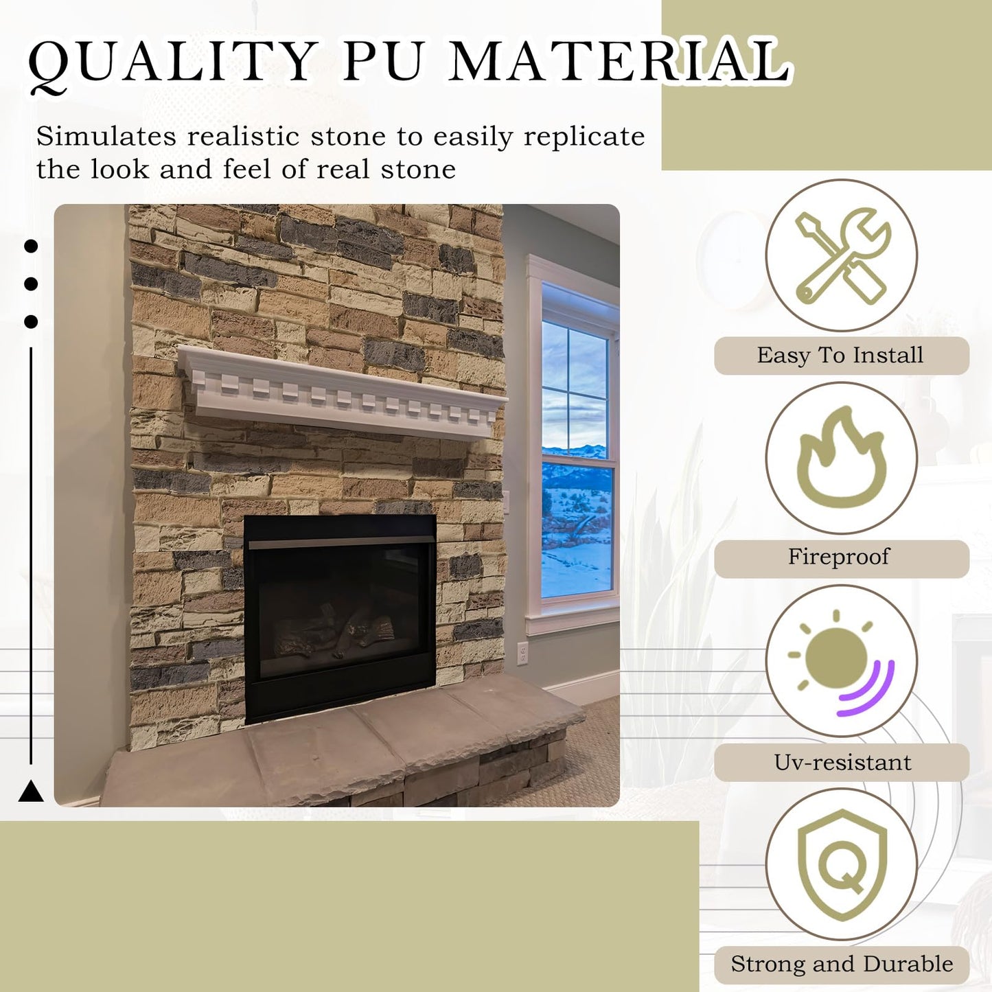 Maasechs 4 Pack Faux Stone Panels Interior 45.6''l x 11.8''h x 0.98''d Faux Siding Panels Exterior Artificial 3D Veneer for Wall Decor Outdoor Home Improvement Projects (PU,Light Brown)