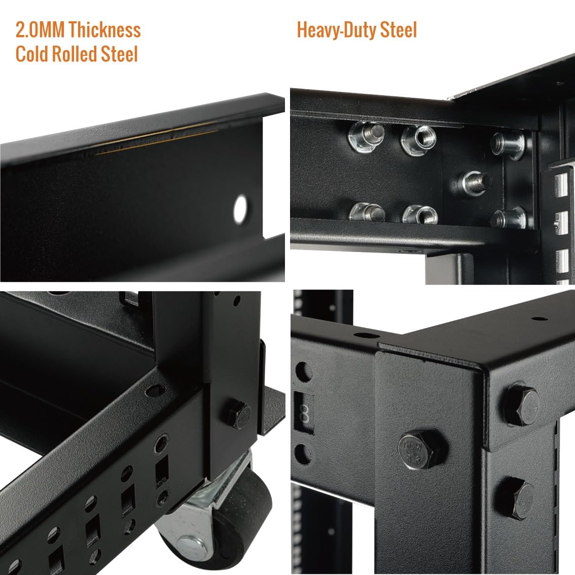 Tecmojo 8U Open Frame Server Rack,4-Post Adjustable Depth Rolling Network Rack for Computer/Data/AV/IT/Servers,Mobile Type