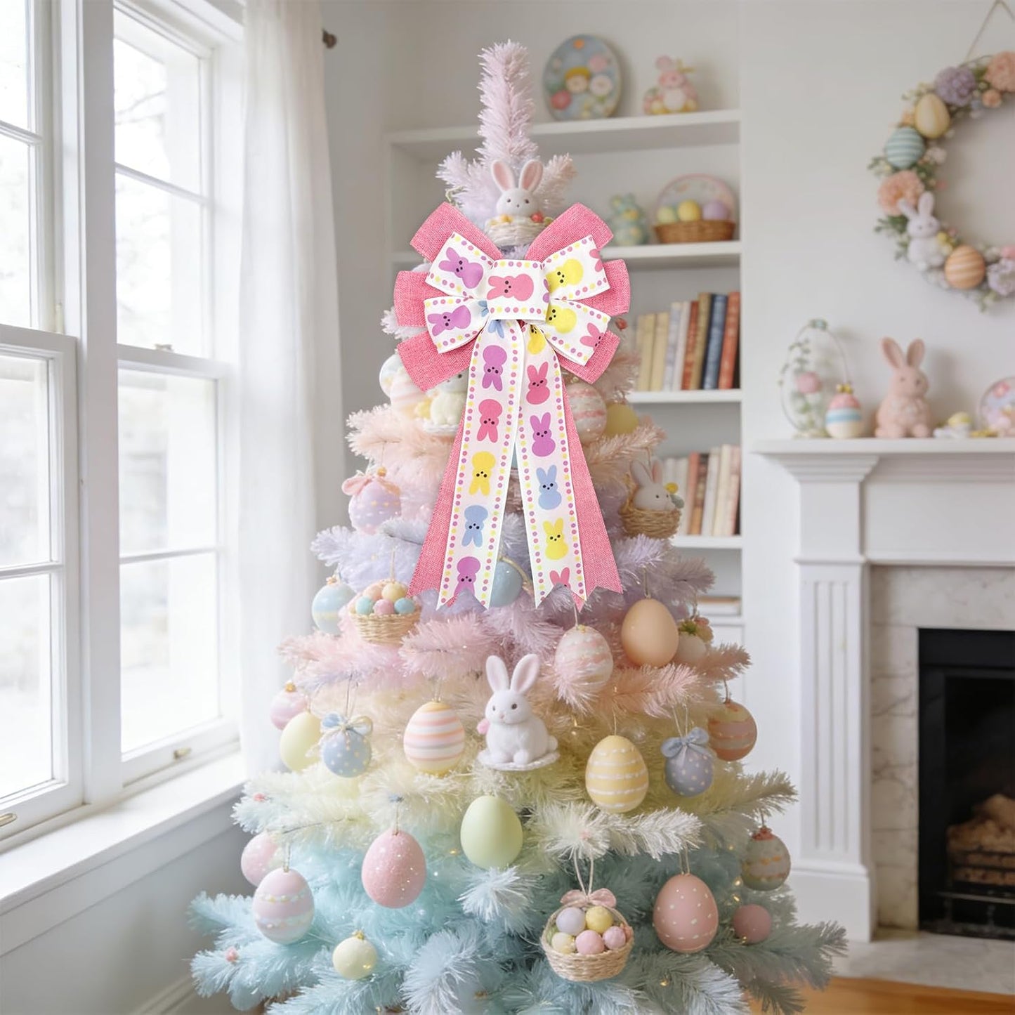 Yuubin Easter Bows - 2 Pcs Large 12x20 Inch Spring Decor with Bunny for Wreaths & Baskets