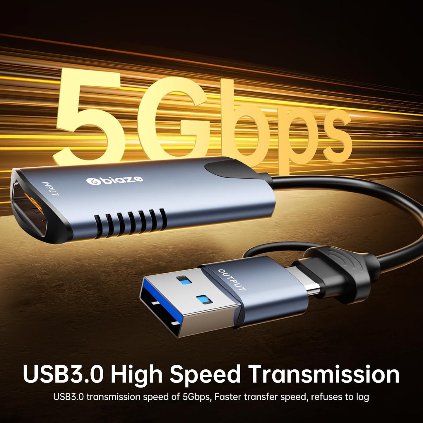 biaze 4K 1080P 30FPS PS5, Video Capture Card, HDMI to USB/USB C Capture Card Video Capture Device for Streaming Game