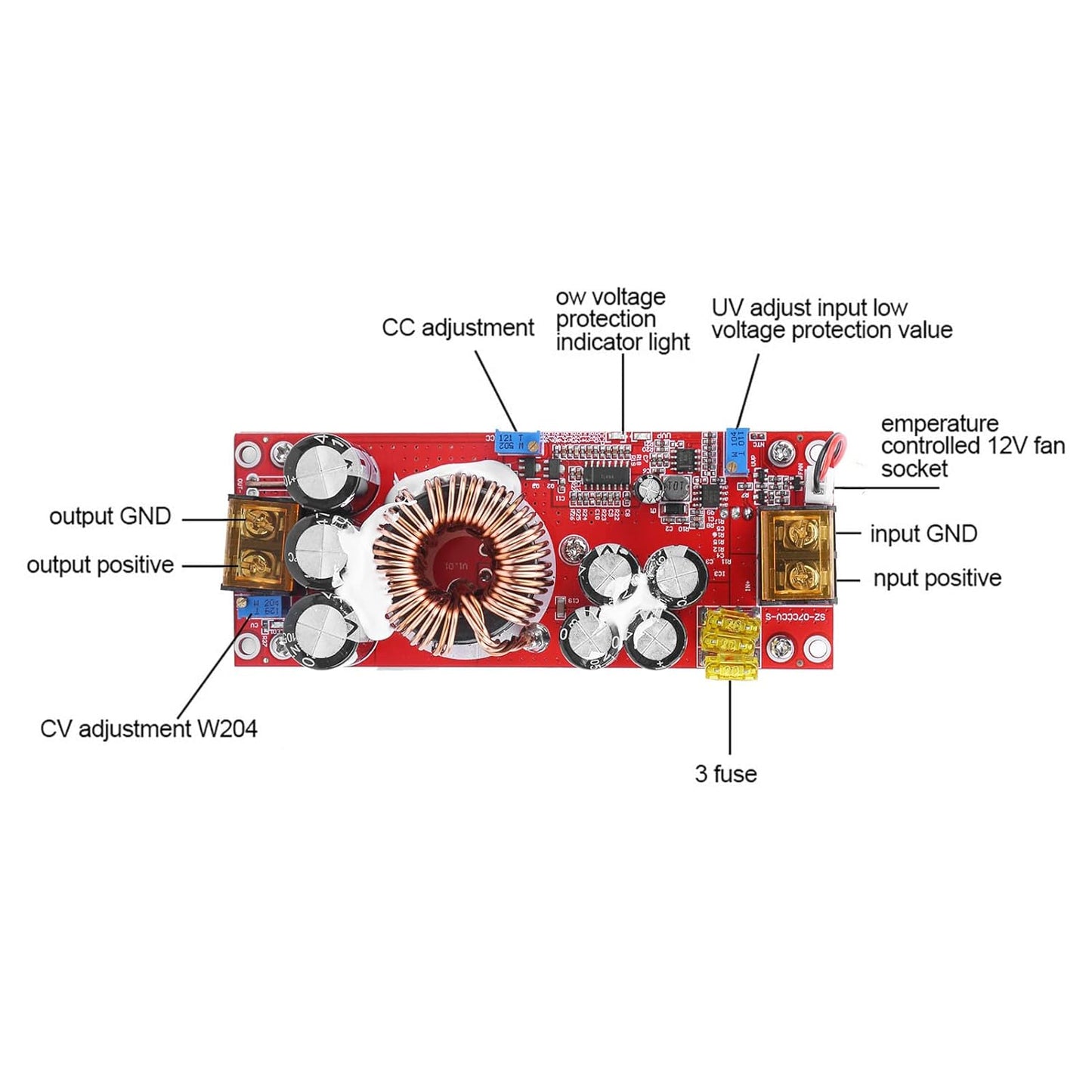 Stylebest 1500W 10 60V 12 97V DC DC Boost Converter, to Step Up Power Supply Module with Smart Temperature Control Fan